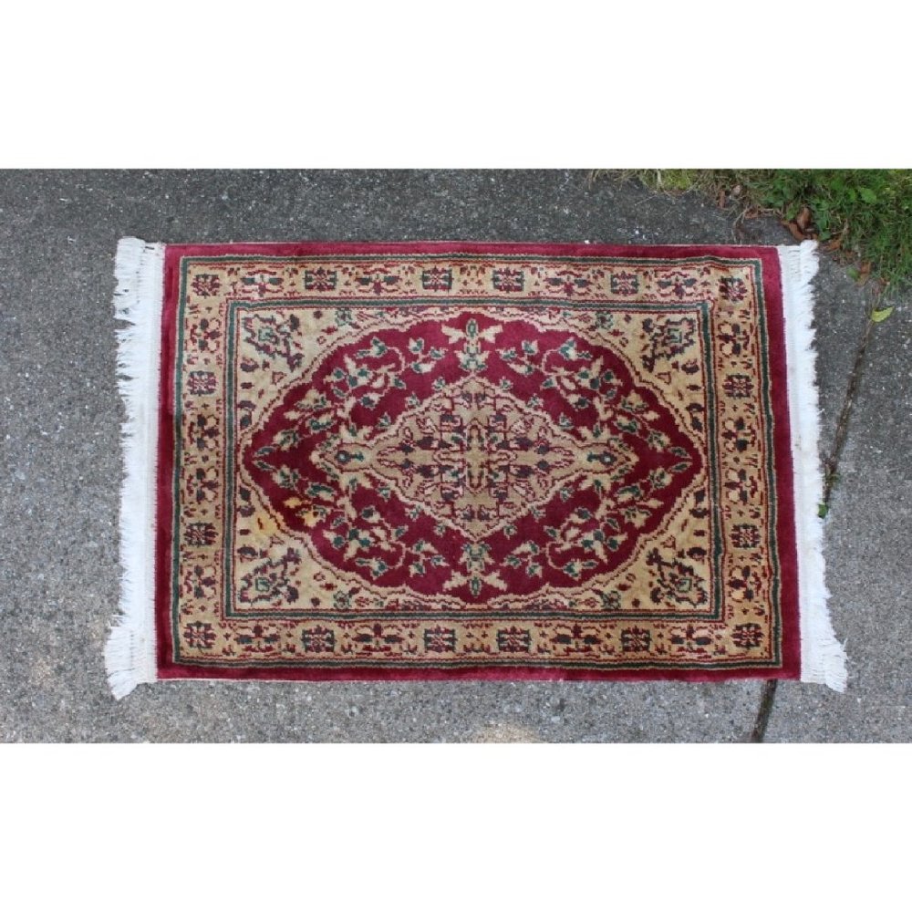 Vintage Rug Oriental Style Carpet Red Distressed